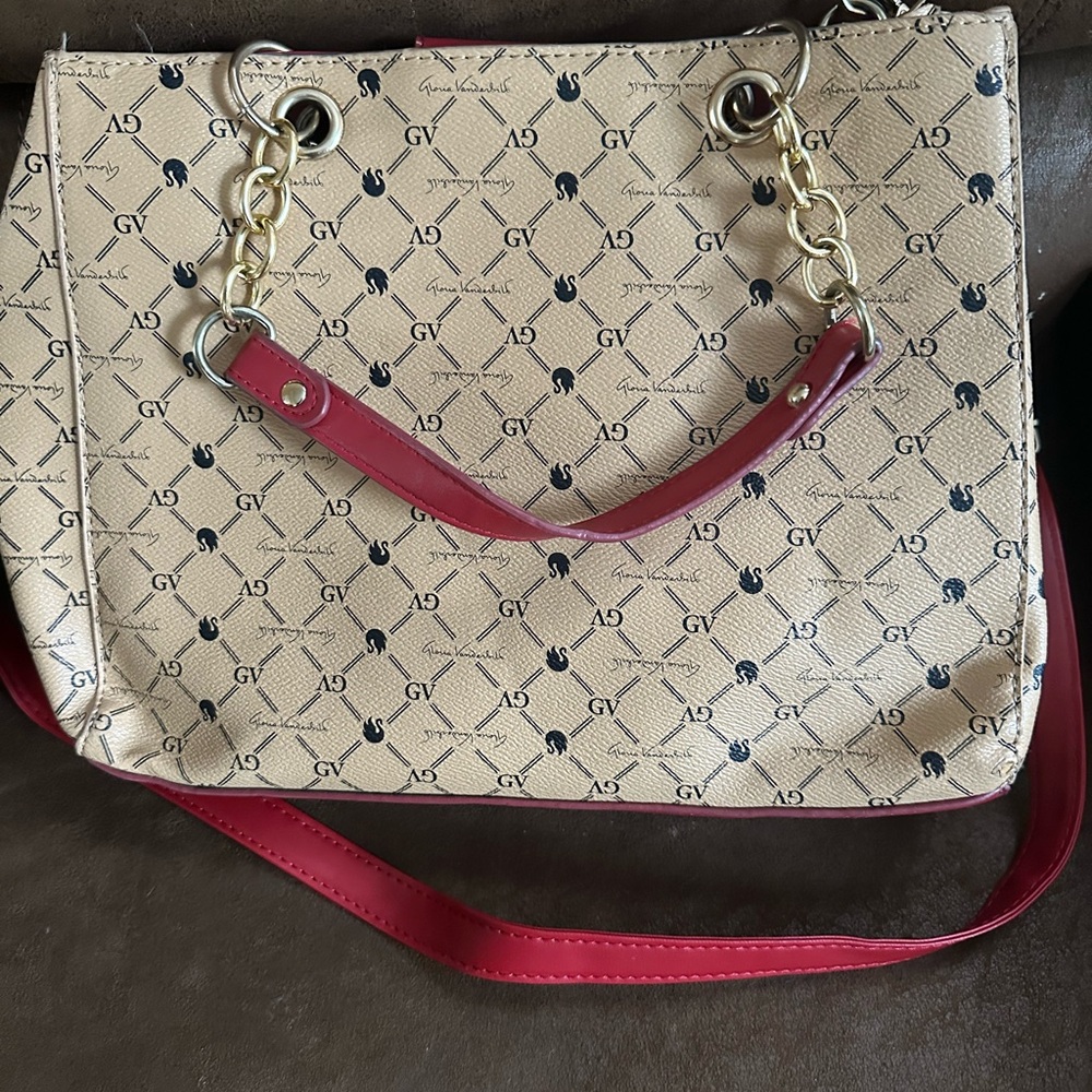 Beige and Red Women's Handbag